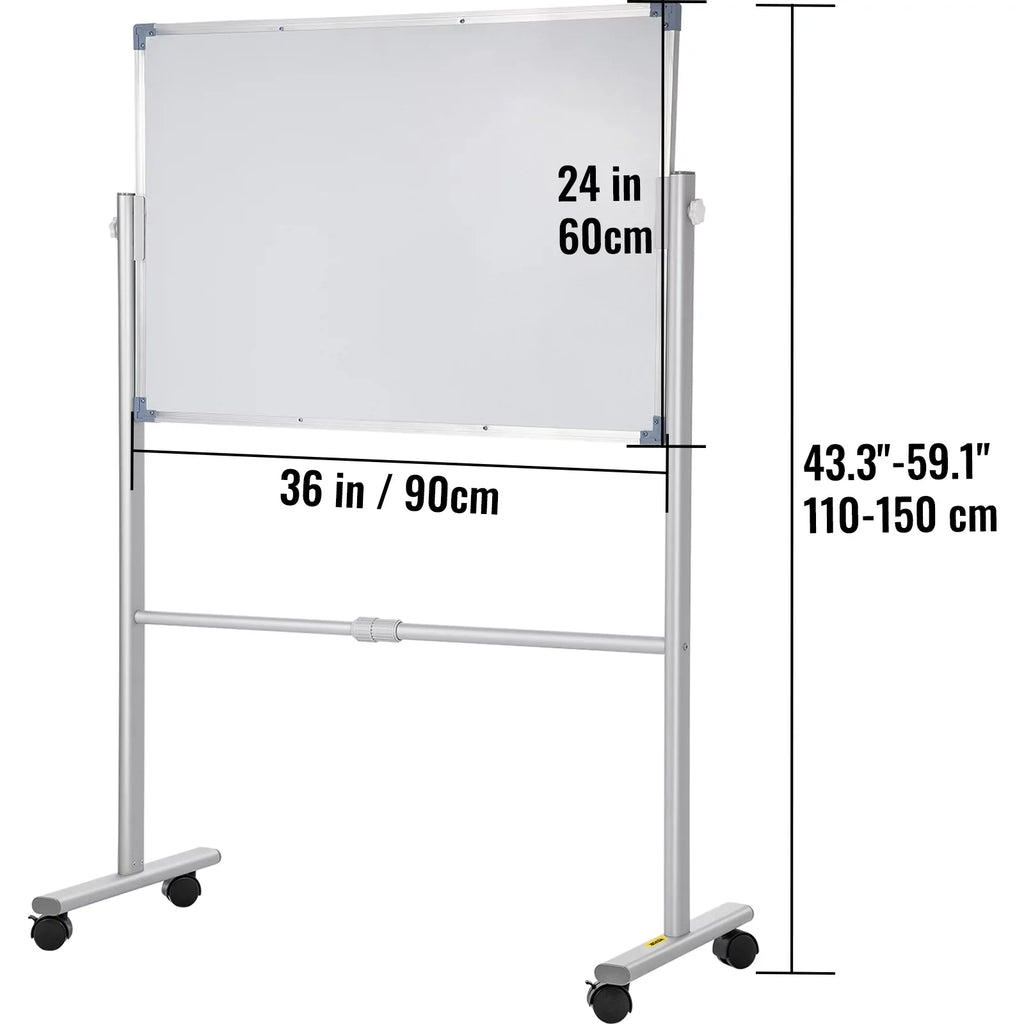 BENTISM Mobile Magnetic Whiteboard Dry Erase Board w/ Stand 36" x 24" Double Sided with Height Adjustable Aluminum Frame and 360 Reversible Rolling Lockable Swivel Wheels for Office School Home