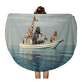 LADDKA 60 inch Round Beach Towel Blanket Wild Lion Rhino Elephant Giraffe Sitting in Craft Travel Circle Circular Towels Mat Tapestry Beach Throw