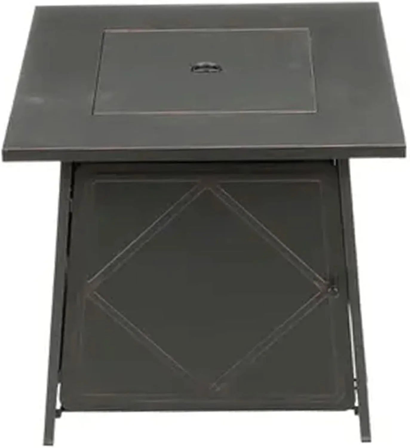 28 Inch Steel Square Gas Outdoor Backyard Tabletop Fire Pit with Lava Rocks and Steel Coating Lid, Black