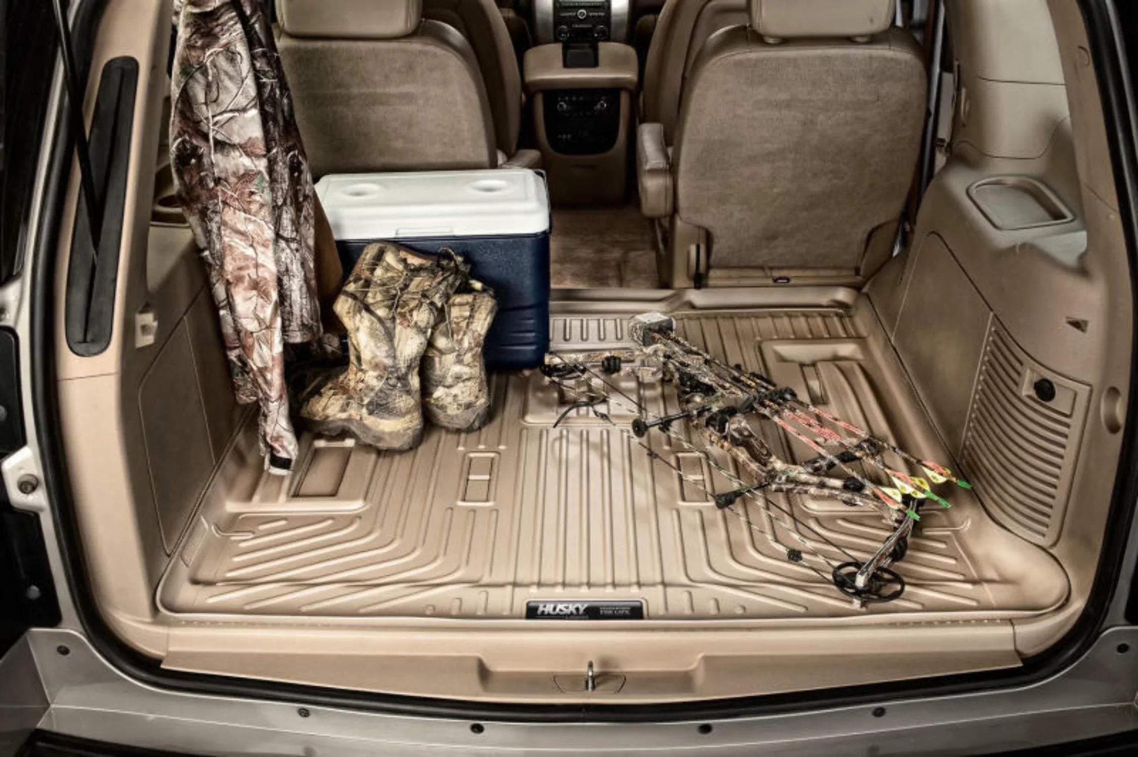 Husky by RealTruck Climate Series Cargo Liner Black Suitable with 12-19 Toyota Highlander; Suitable with to back of 2nd row Seats over foldered 3rd row Seats