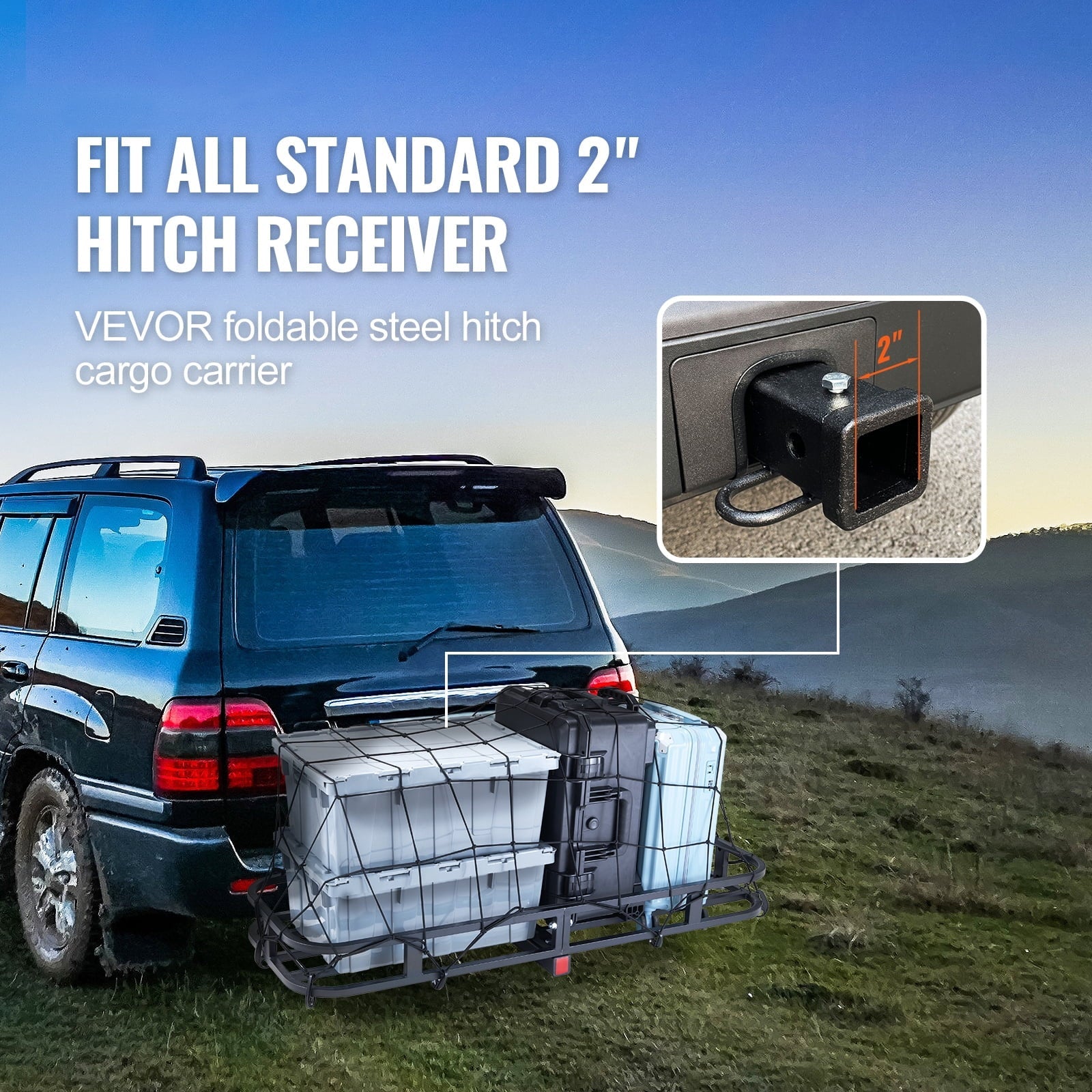 SKYSHALO Hitch Mount Cargo Carrier 500lb 53x19x5 in & Cargo Net Fits 2" Receiver