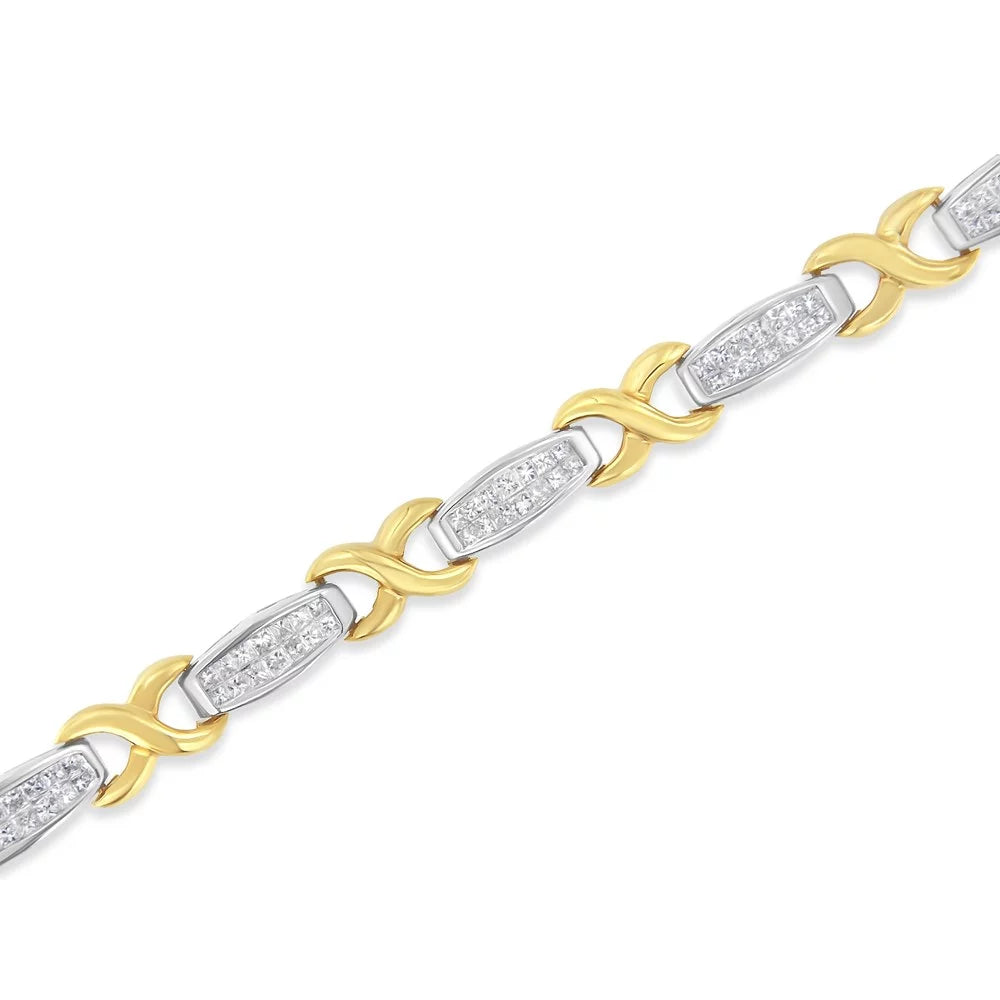 14K Yellow and White Gold 2 Carat TDW Invisible-Set Diamond X-Link Tennis Bracelet (G-H, SI1-SI2)