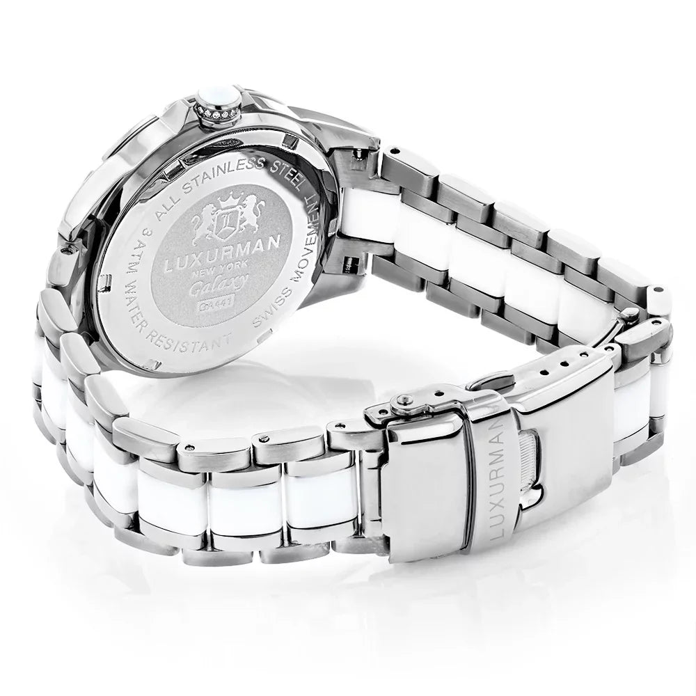 Ladies Diamond Ceramic Watch 1.25ct White MOP Galaxy