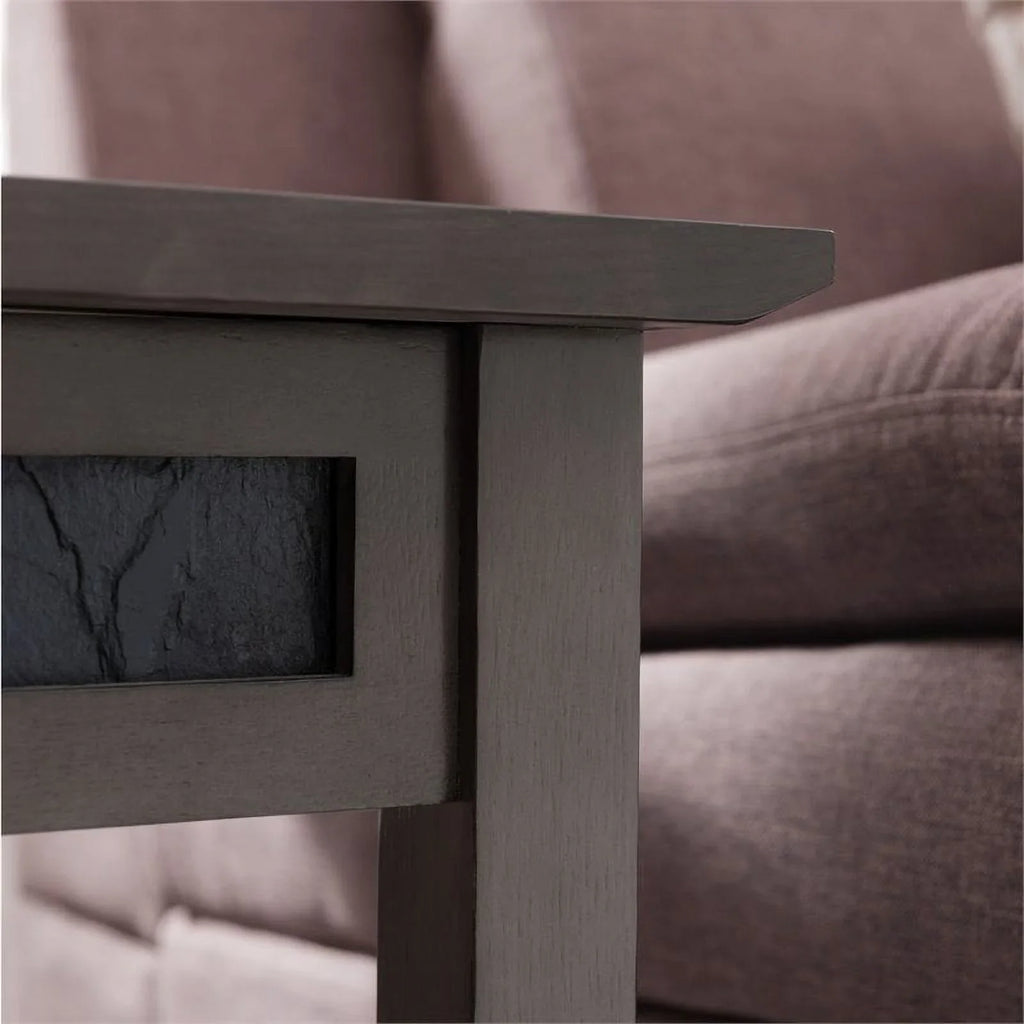 Bowery Hill Wood Wedge Table with Shelf in Smoke Gray/Black Slate