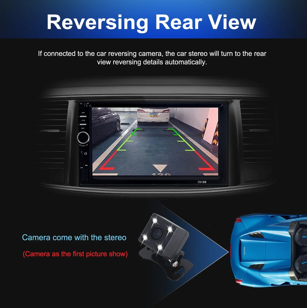 Double 2 Din Car Stereo Radio MP5 Player, 7 Inch HD Touch Screen Bluetooth Car Video Player 1080P with Backup Reversing Camera