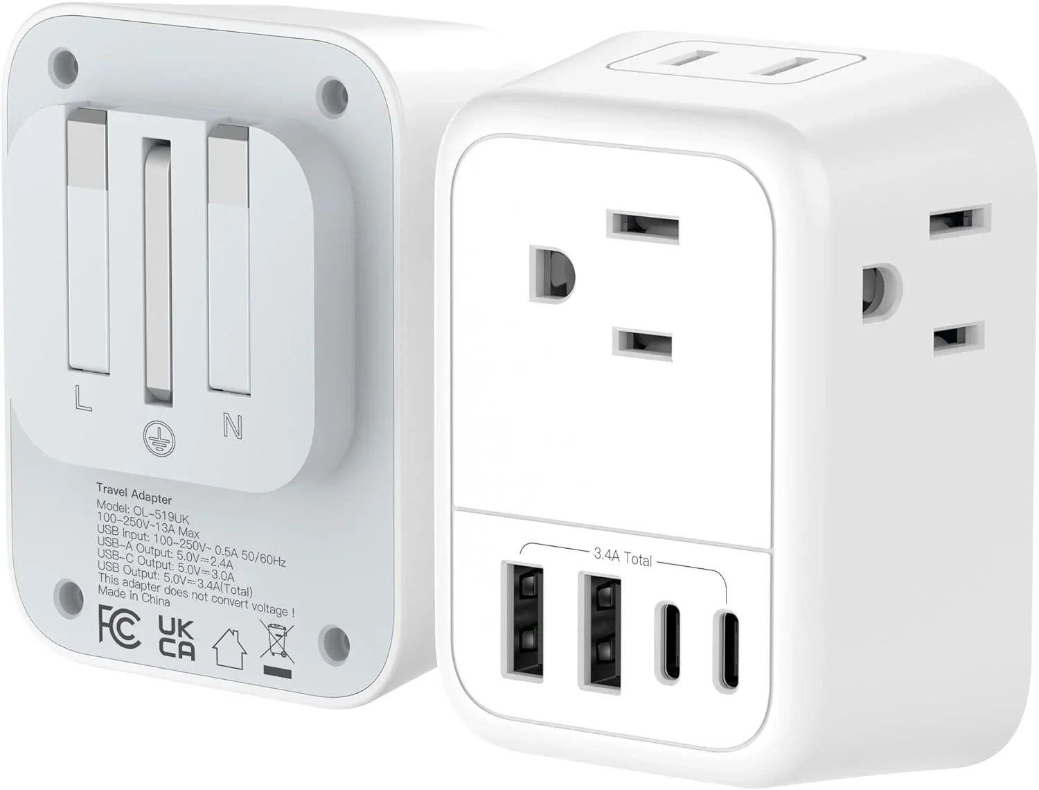 US to UK Plug Adapter, Foldable UK Travel Plug Adapter, Type G Power Adapter with 4 Outlets 4 USB Ports(2 USB C) Travel Essentials Plug with Bag for USA to Qatar Ireland England Kenya Dubai London