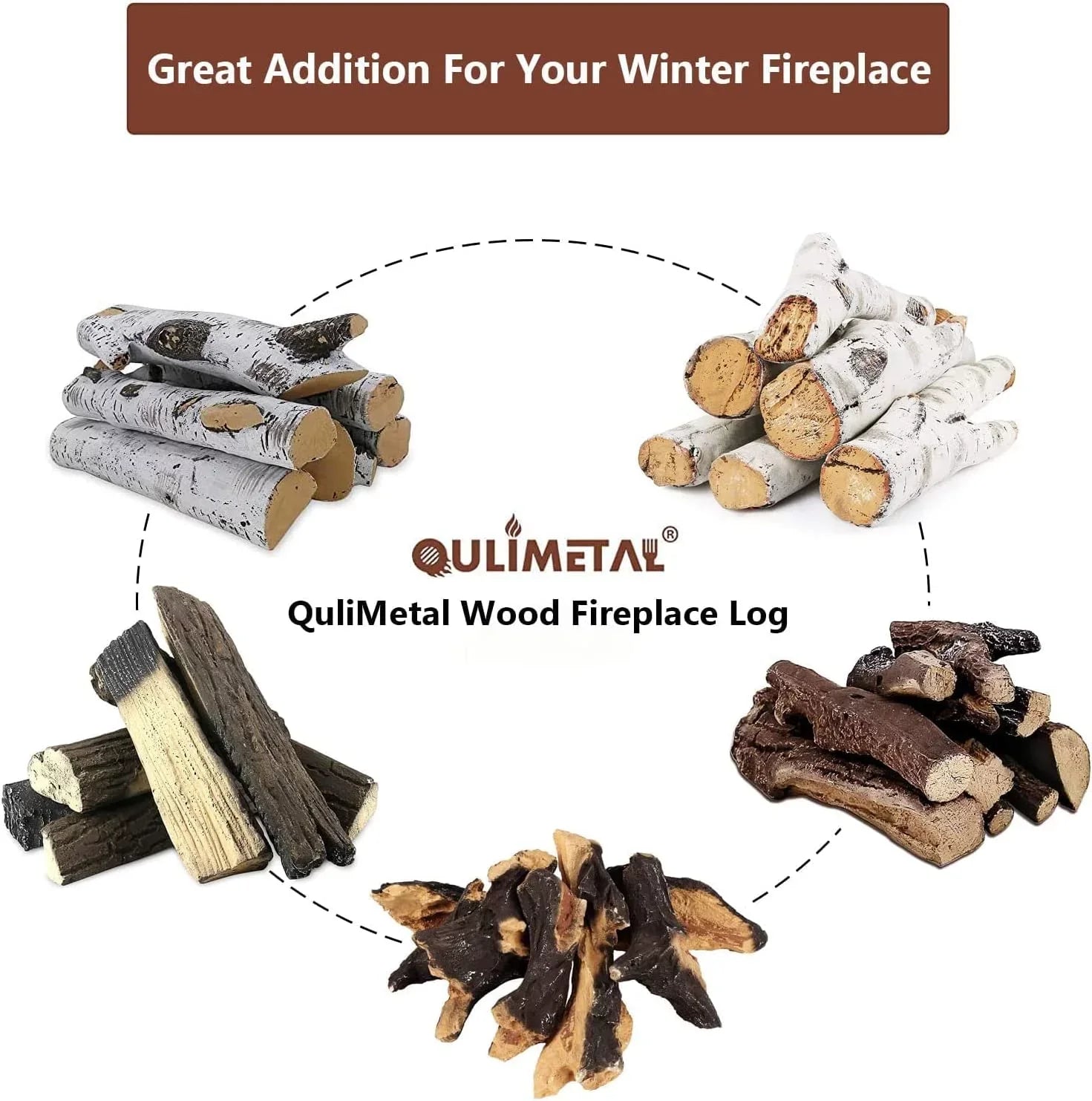 Hisencn Gas Fireplace Logs Set Ceramic White Birch Wood Logs for Indoor Inserts Outdoor Firebowl,Fire Pits, Vented, Propane, Gel, Ethanol, Electric, Realistic Fireplace Decoration 6 Pcs