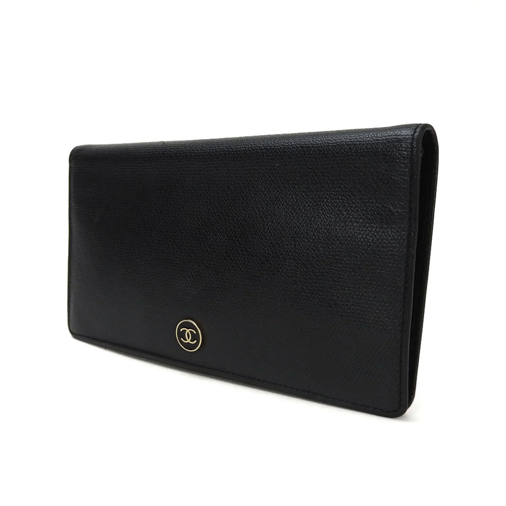 Pre-Owned CHANEL bifold long wallet A20904 1 Coco button black leather accessories ladies coco (Good)