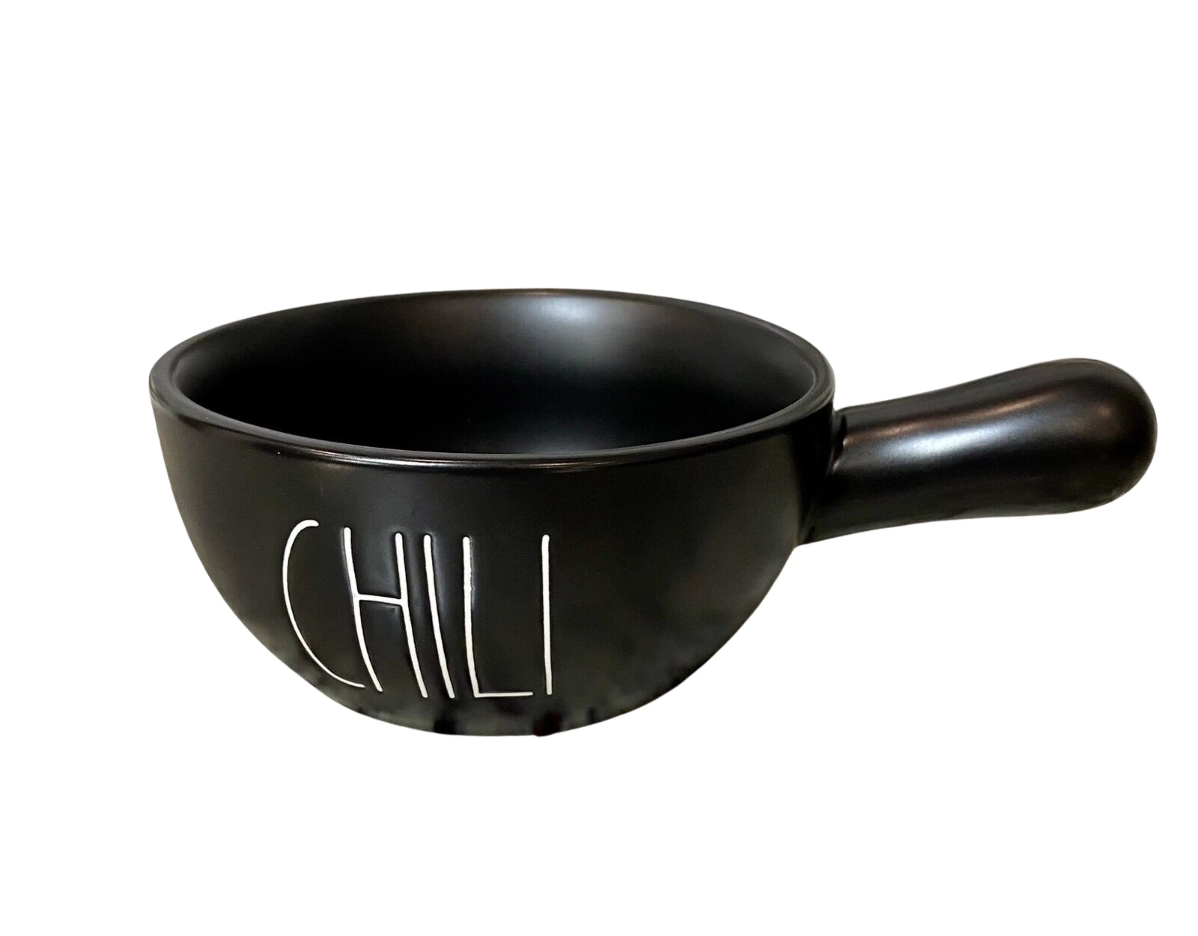 Rae Dunn CHILI Handled Bowl Black Ceramic with White LL Letters