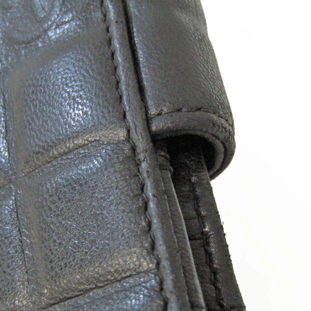 Pre-Owned Chanel Chocolate Bar Women's Leather Middle Wallet (bi-fold) Black (Good)