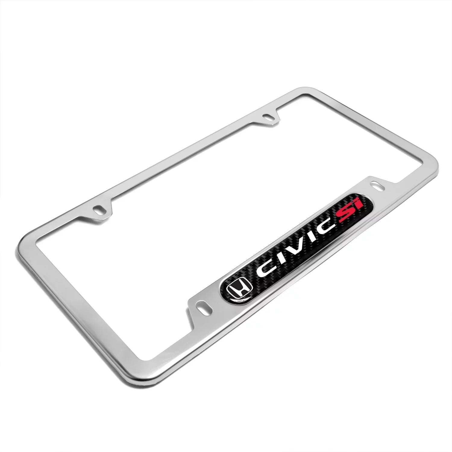 Honda Civic Si Real Carbon Fiber Nameplate Chrome Stainless Steel License Frame