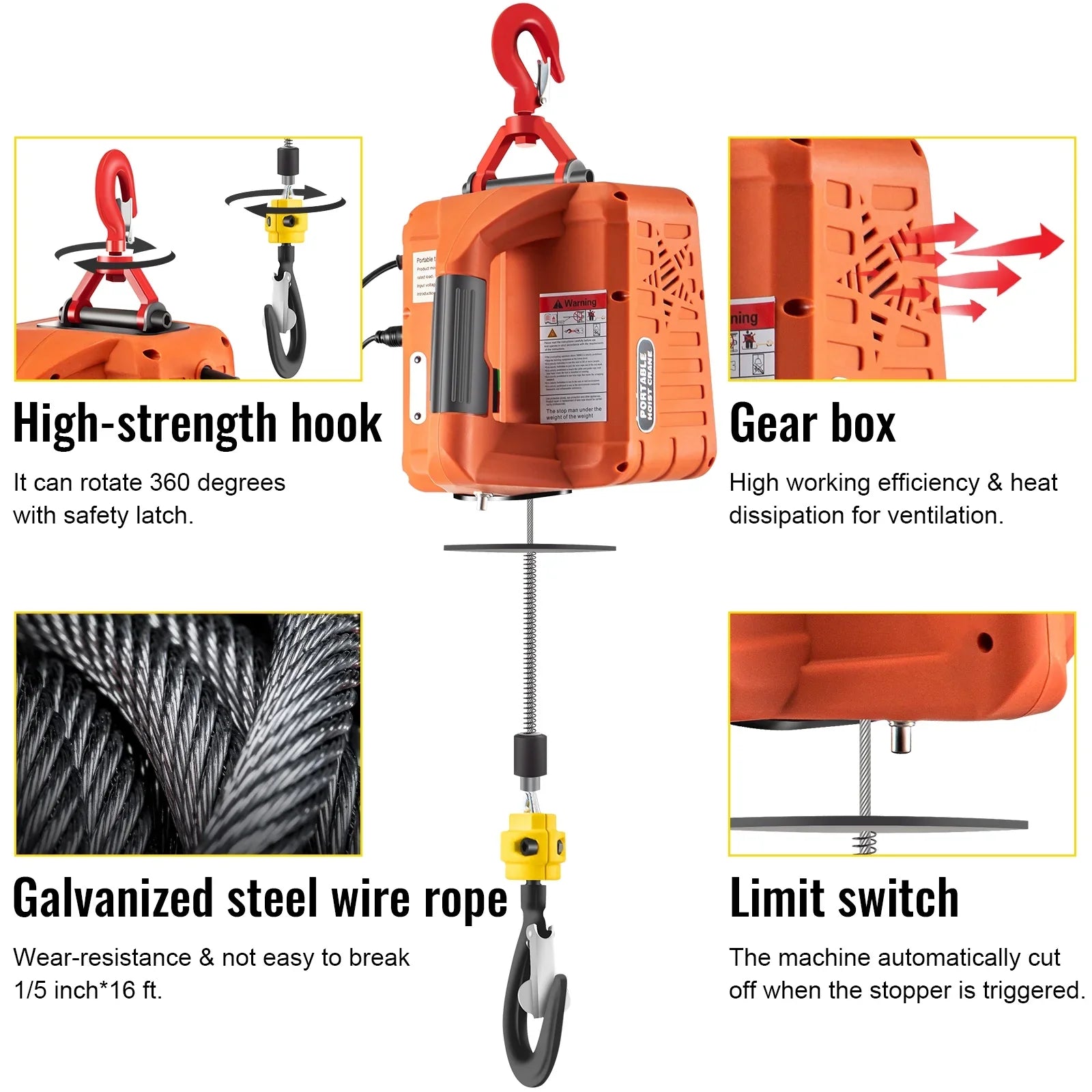 BENTISM 3-in-1 Electric Hoist Winch Portable Crane 1100lbs 25ft w/ Remote Control