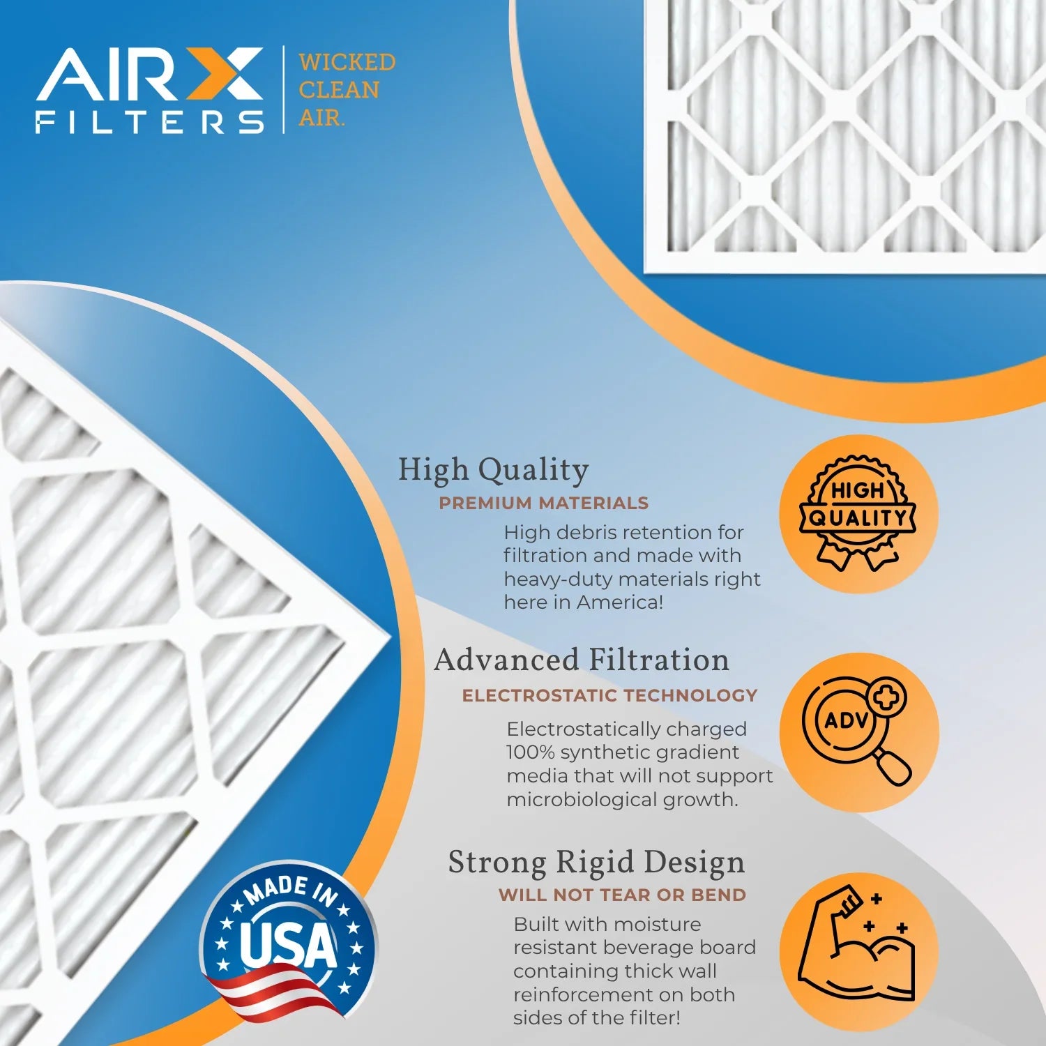 14x24x1 Air Filter MERV 8 Rating, 12 Pack of Furnace Filters Comparable to MPR 700 & FPR 5 - Made in USA by AIRX FILTERS WICKED CLEAN AIR.