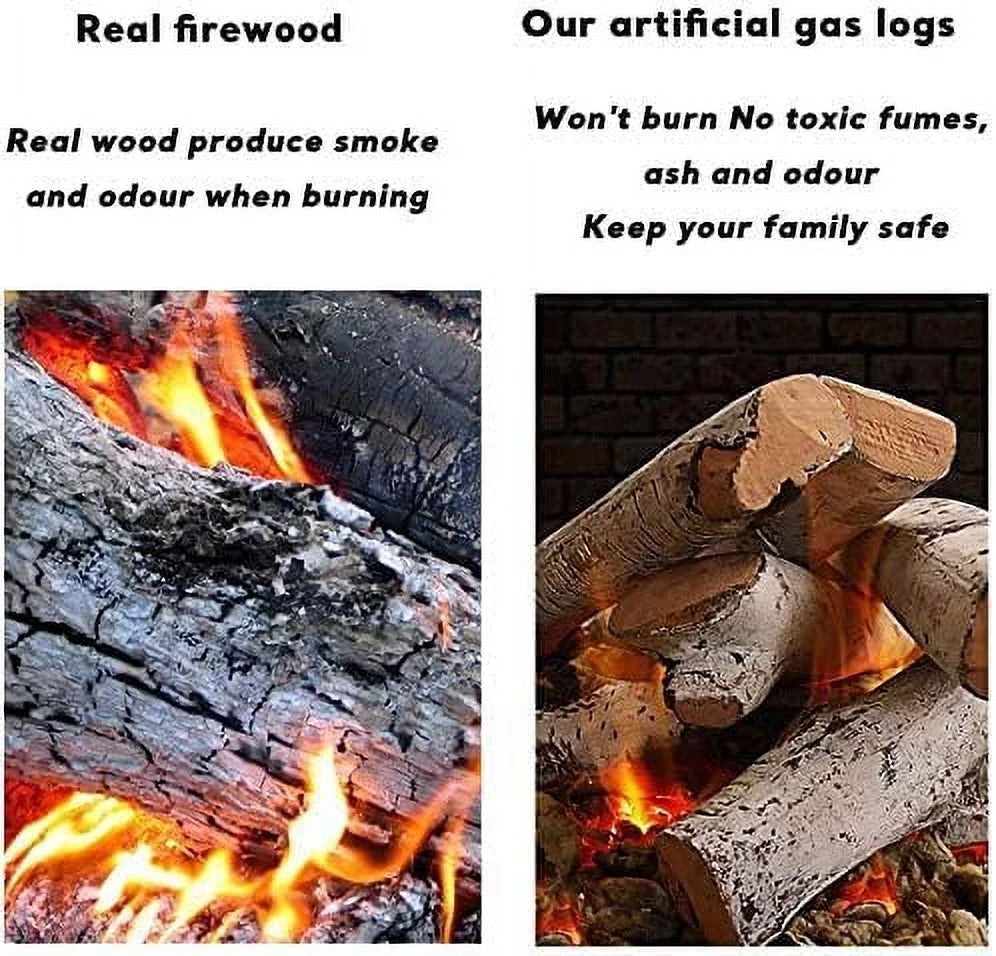 Hisencn Gas Fireplace Logs Set Ceramic White Birch Wood Logs for Indoor Inserts Outdoor Firebowl,Fire Pits, Vented, Propane, Gel, Ethanol, Electric, Realistic Fireplace Decoration 6 Pcs