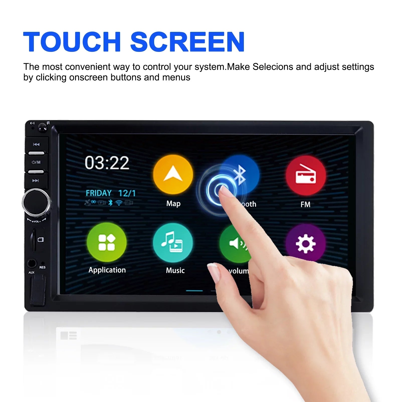 Double 2 Din Car Stereo Radio MP5 Player, 7 Inch HD Touch Screen Bluetooth Car Video Player 1080P with Backup Reversing Camera