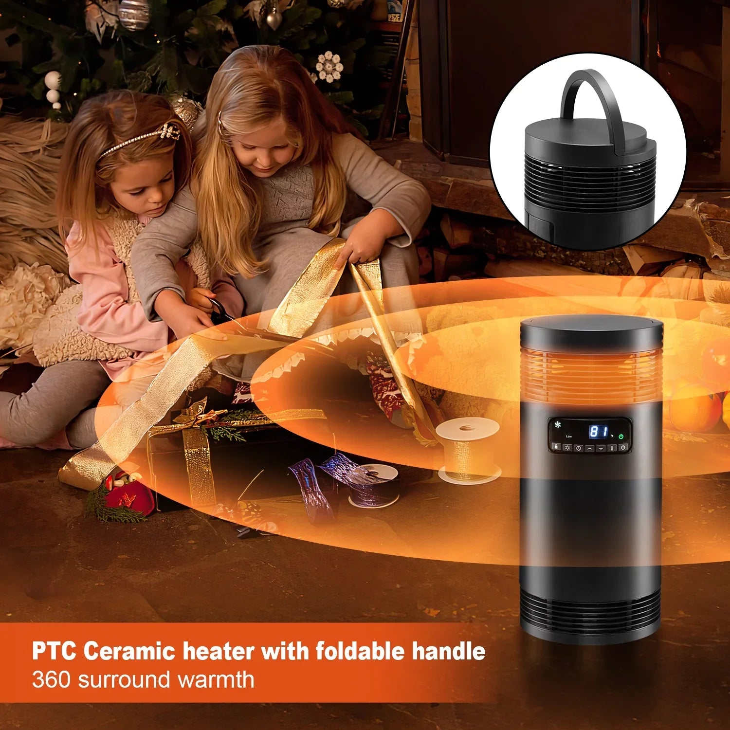 360° Surround Space Heater for Indoor Use, 1500W PTC Ceramic Office Heater with Thermostat, Fan Only Mode, Electric Portable Heater with Safety Protection for Office Desk