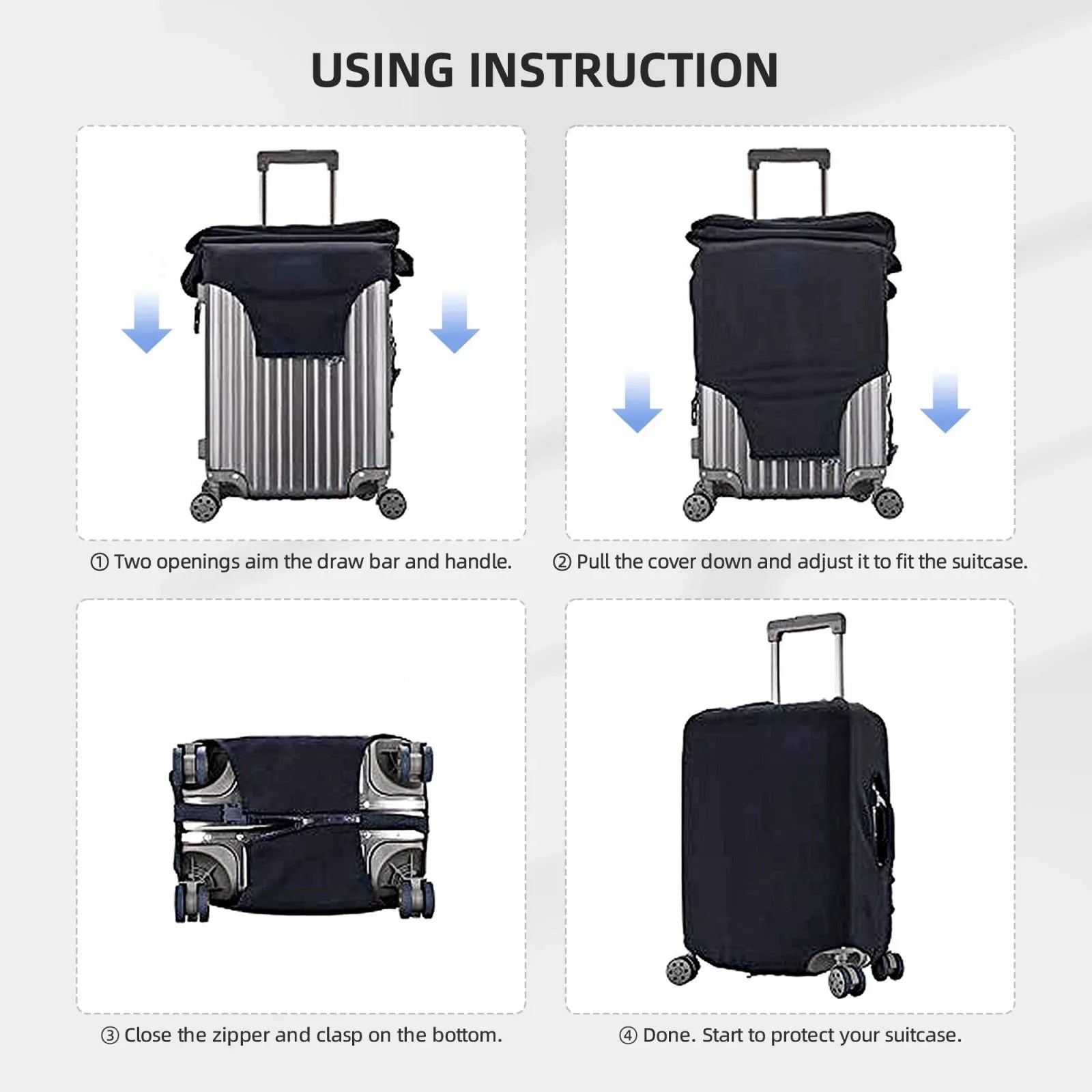 Ocsxa Travel Dust-Proof Suitcase Wrap Dark Blue Stripes And Pink Flamingos Print Luggage Wrap Protector For 18-32inch
