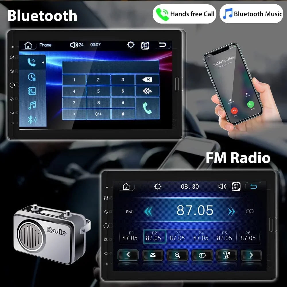 Podofo Single 1 Din 10.1'' Car Stereo Radio Apple Carplay Android Auto IPS Touch Screen 10 inch Car MP5 Player Bluetooth Mirror Link FM TF Card USB,with Rearview Camera