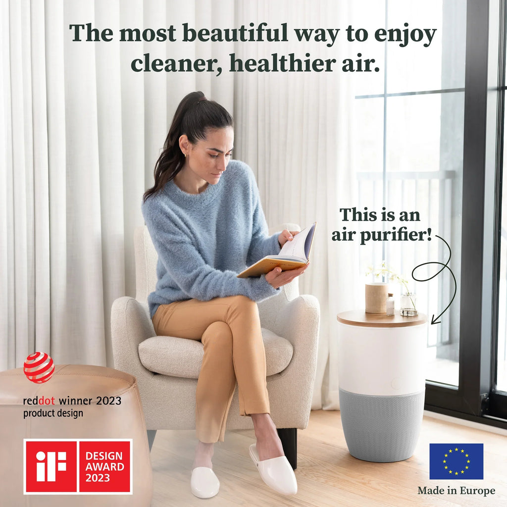Dupray Bloom™ Air Purifier | Smart Medical-Grade HEPA-13 Air Filtration With Walnut Accent Table