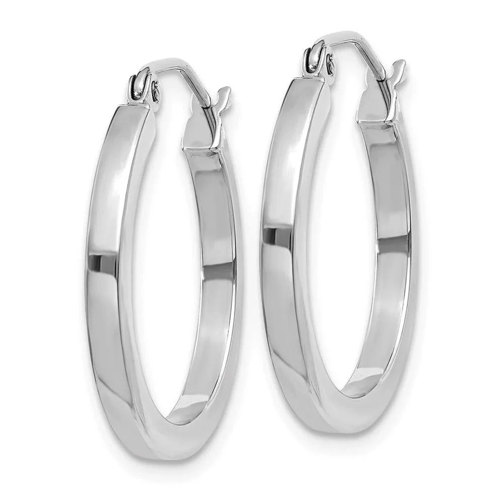 Real 14kt White Gold 2mm Princess Square Tube Hoops; for Adults and Teens; for Women and Men