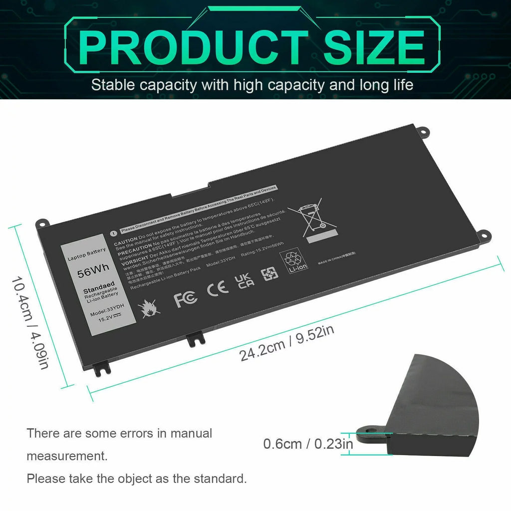For Inspiron 17 7778 7779 7786 2in1 Series Laptop 56Wh 4-Cell Battery 33YDH