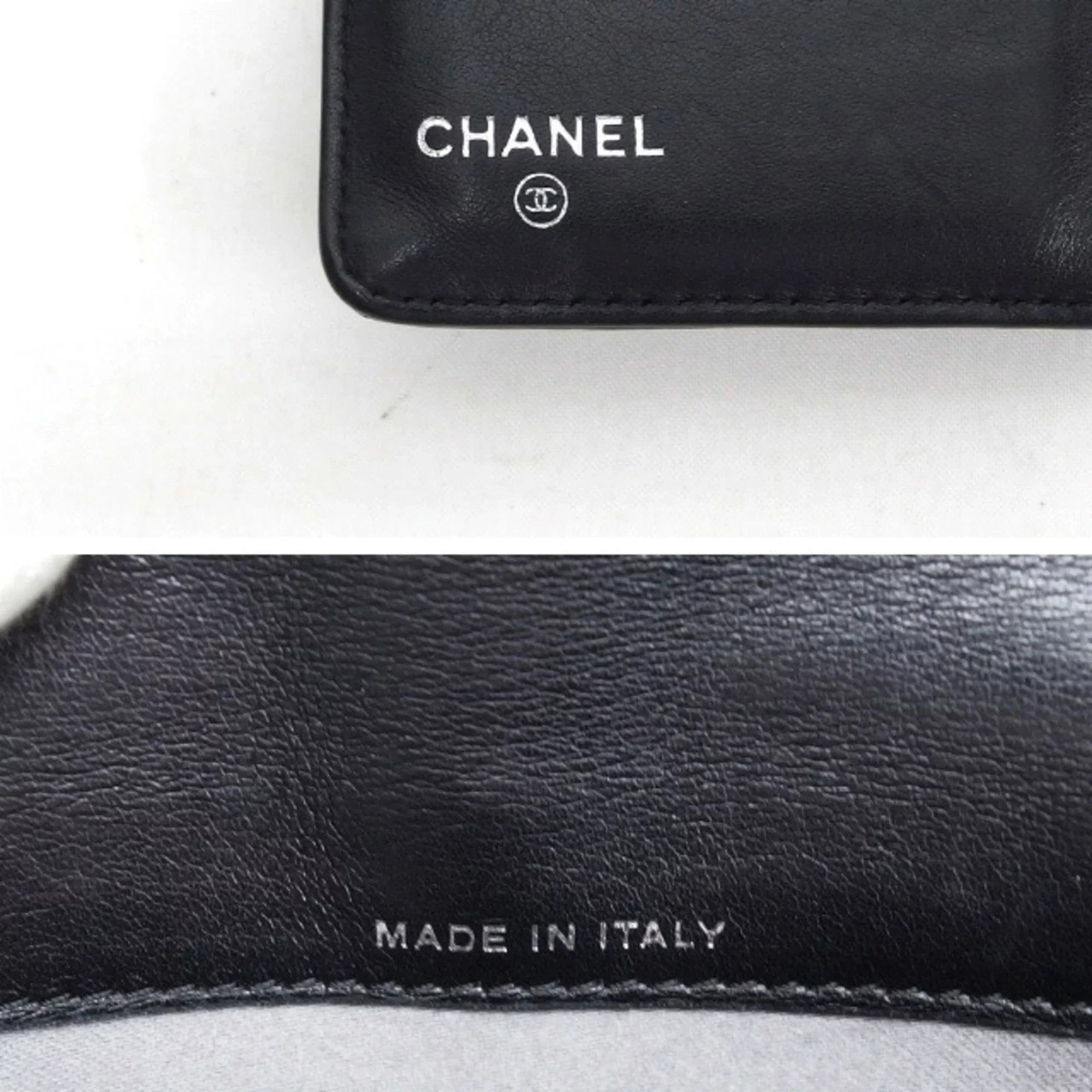 Pre-Owned Chanel camellia makeup palette bi-fold long wallet blue (Fair)