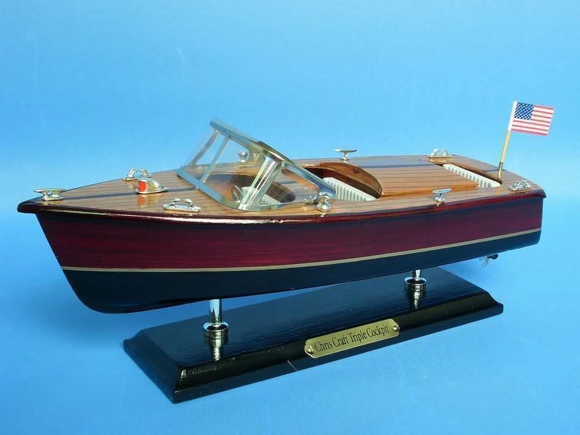 Handcrafted Model Ships Triple Cockpit 14 Chris Craft Triple Cockpit 14 in. Decorative Speed Craft