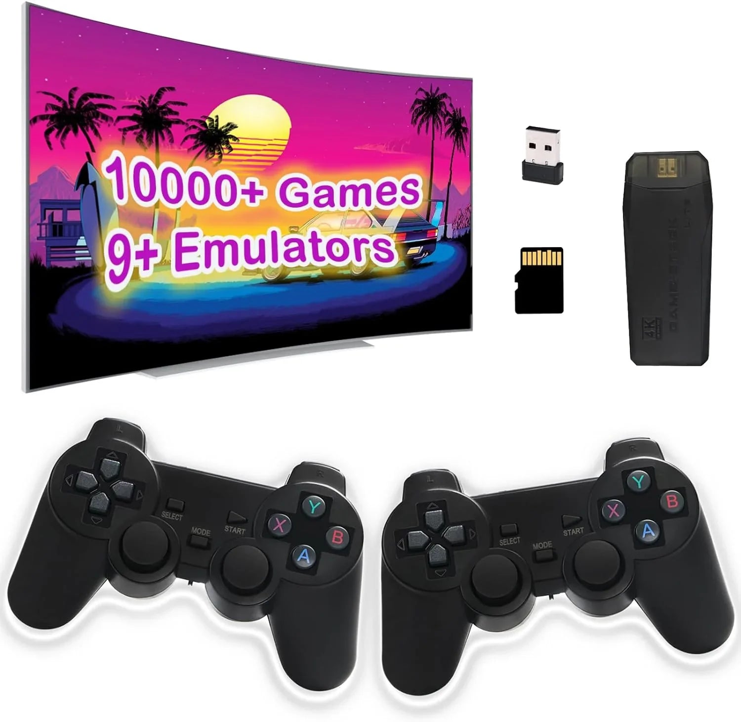 Wireless Retro Game Console,Built in 10000+ Classic Games,9 Emulators,Plug and Play Video Game Stick 4K High Definition HD Output for TV with Dual 2.4G Wireless Controllers