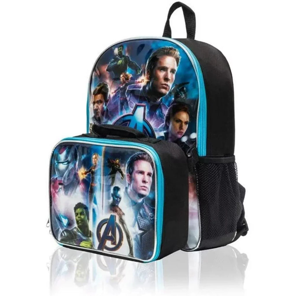 Marvel Avengers 15 inch Multicolored Overprinted All Occasion Child Backpack with Lunch Bag for Kids