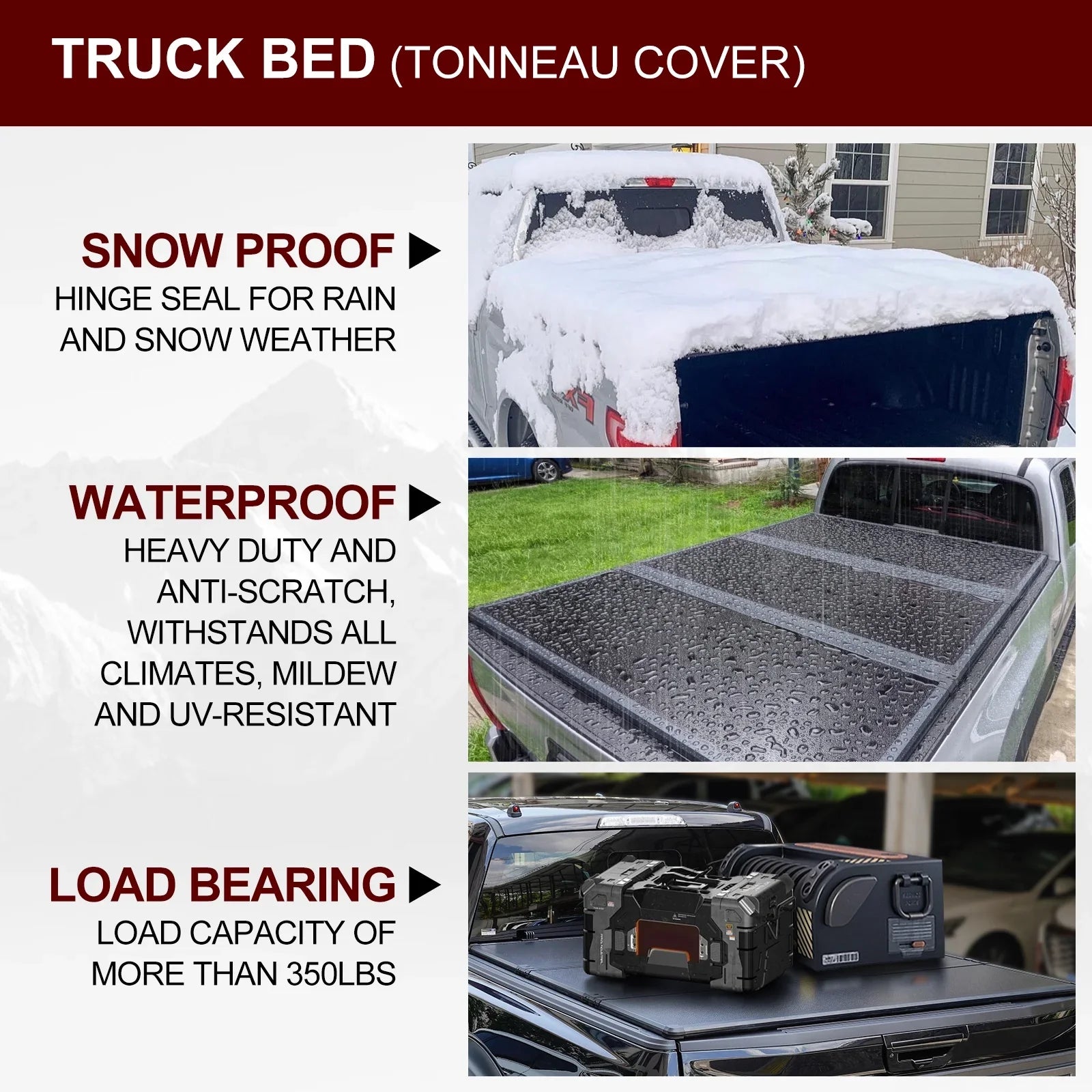 Kikito Professional FRP Hard Tri-Fold Truck Bed Tonneau Coating for 2003-2024 Ram 1500 2500 3500 6.4ft (74.6in) Bed Without | Rambox & Deckrail System |