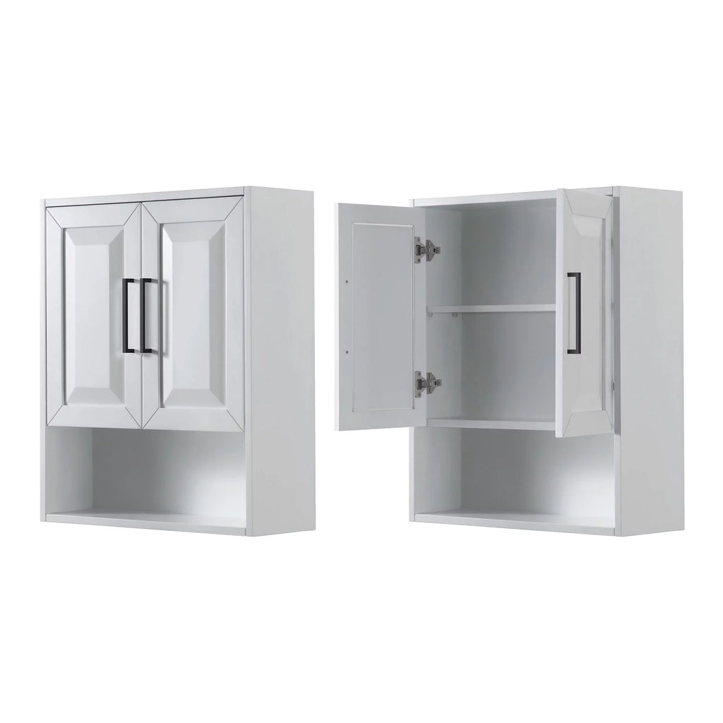 Wyndham Collection Dark Blue Daria Over-the-Toilet Bathroom Wall-Mounted Storage Cabinet with Matte Black Trim