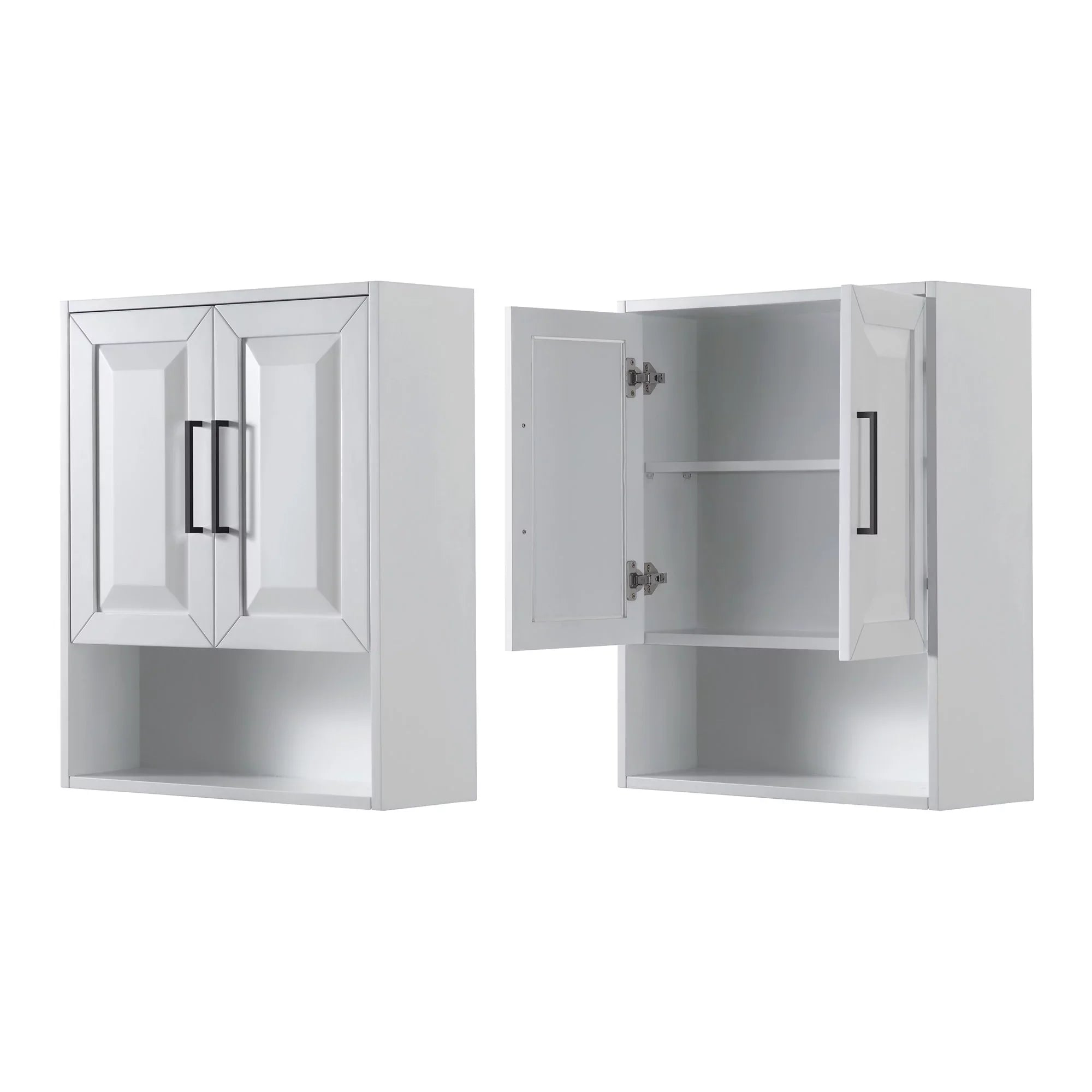Wyndham Collection Dark Blue Daria Over-the-Toilet Bathroom Wall-Mounted Storage Cabinet with Matte Black Trim